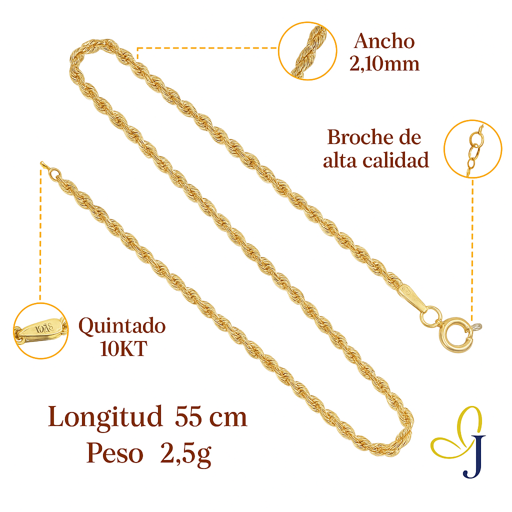 Italian Men's Twisted 10k Gold Chain, 2.1mm Gauge