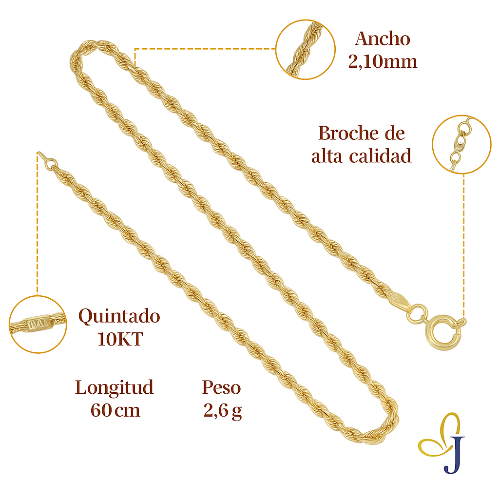 Italian Men's Twisted 10k Gold Chain, 2.1mm Gauge