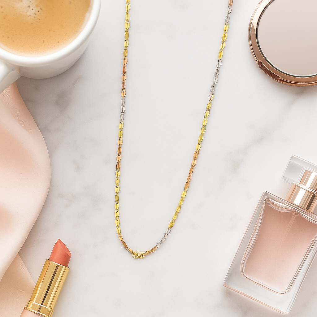 Cadena De Oro Italiano 10k, Grano De Café 3 colores, calibre 1.5mm