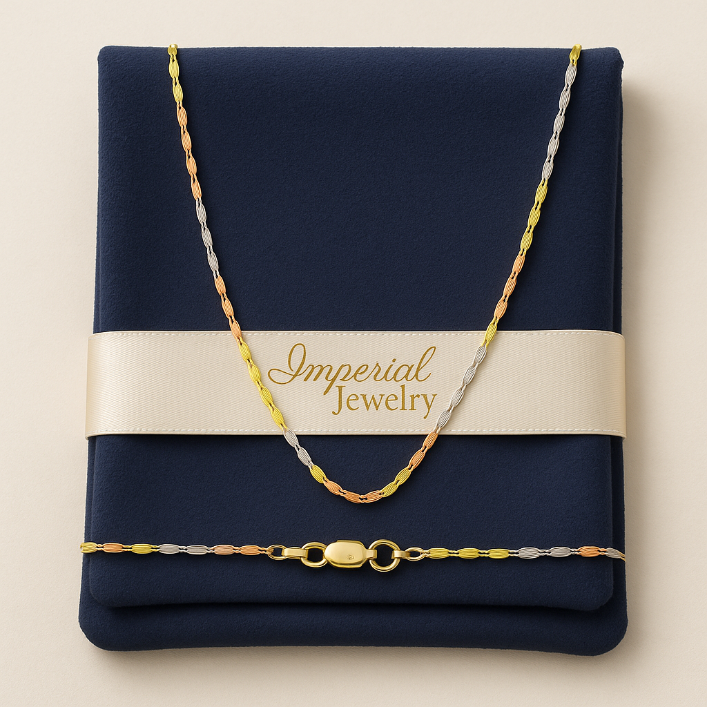 Cadena De Oro Italiano 10k, Grano De Café 3 colores, calibre 1.5mm