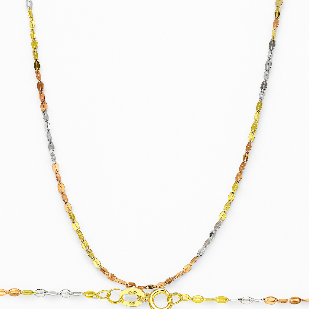 Cadena De Oro Italiano 10k, Grano De Café 3 colores, calibre 1.5mm