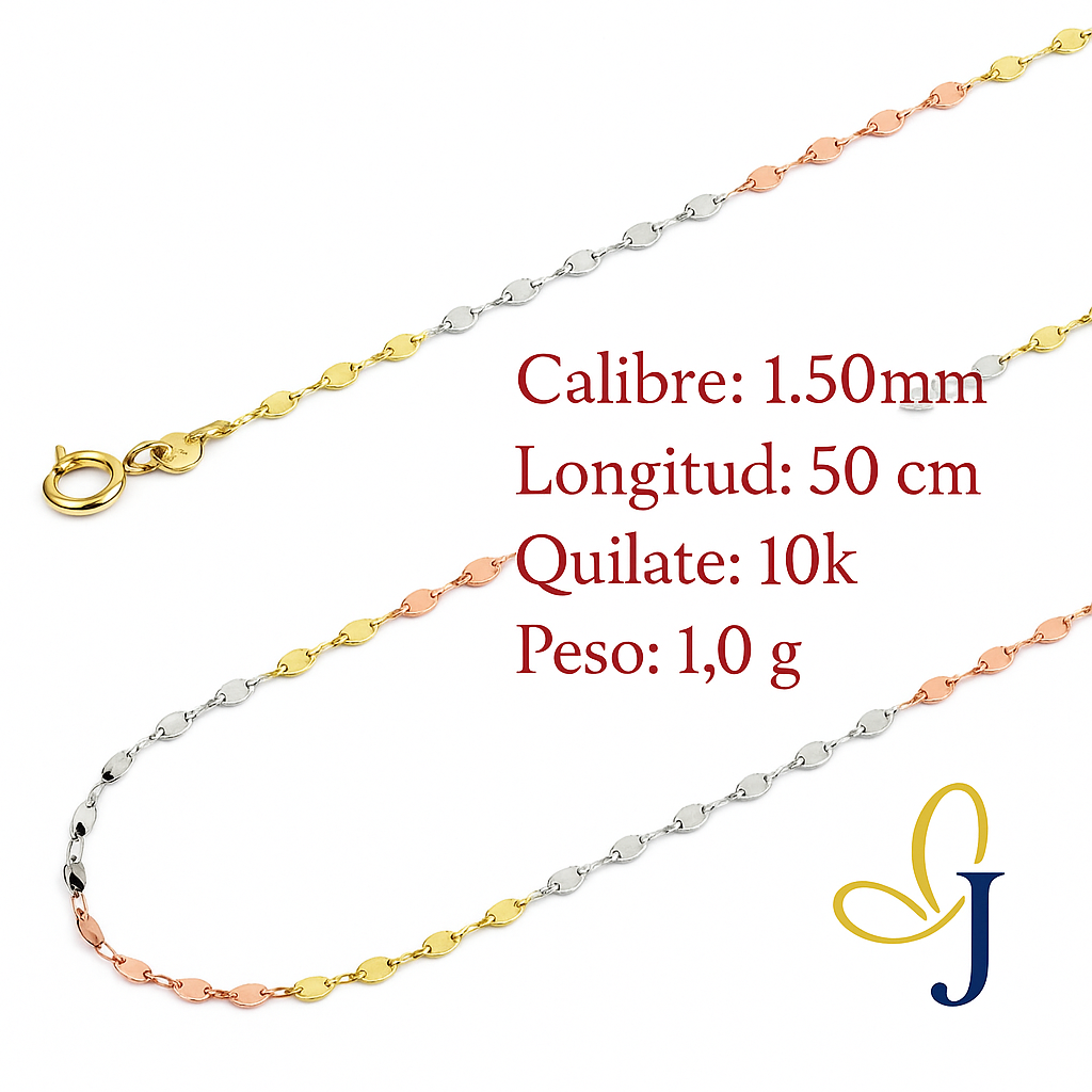 Cadena De Oro Italiano 10k, Grano De Café 3 colores, calibre 1.5mm
