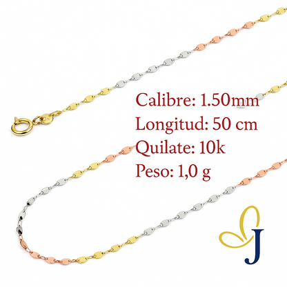 Cadena De Oro Italiano 10k, Grano De Café 3 colores, calibre 1.5mm