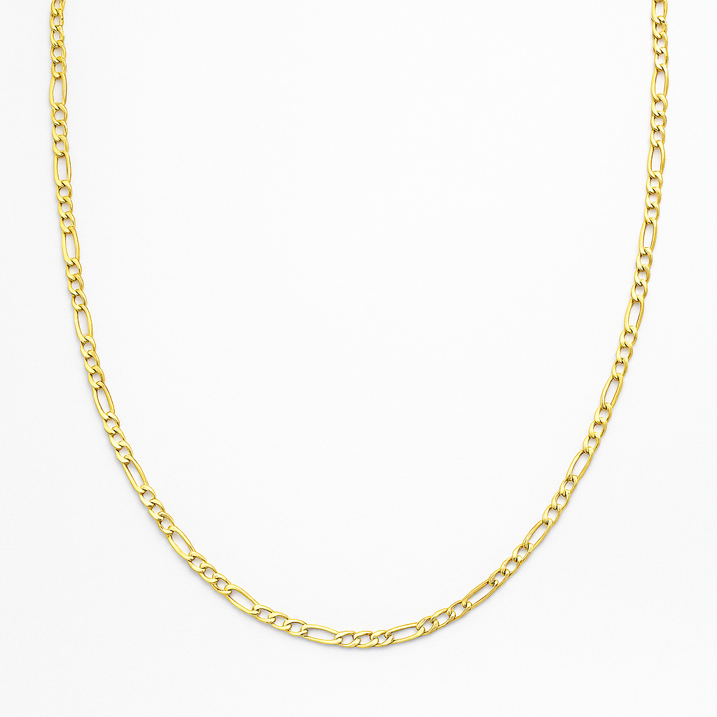 Cadena De Oro Italiano 10k, Estilo Figaro 3x1 Hueca