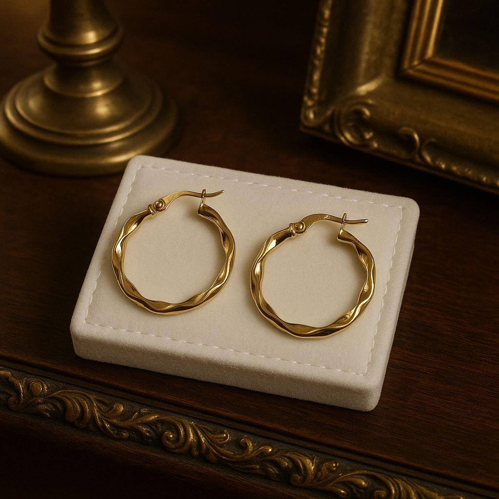15mm 10k Gold Italian Diamond Hoop Earrings