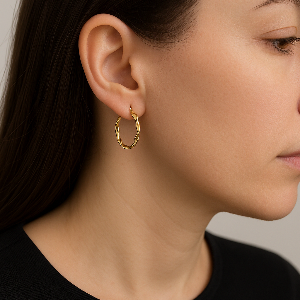 15mm 10k Gold Italian Diamond Hoop Earrings