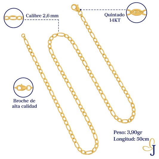 Italian Figaro Gold Chain for Men, 14k Gold, 2.6 mm Gauge