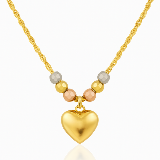 Italian choker 14k or 10k with puffed heart and tricolor beads