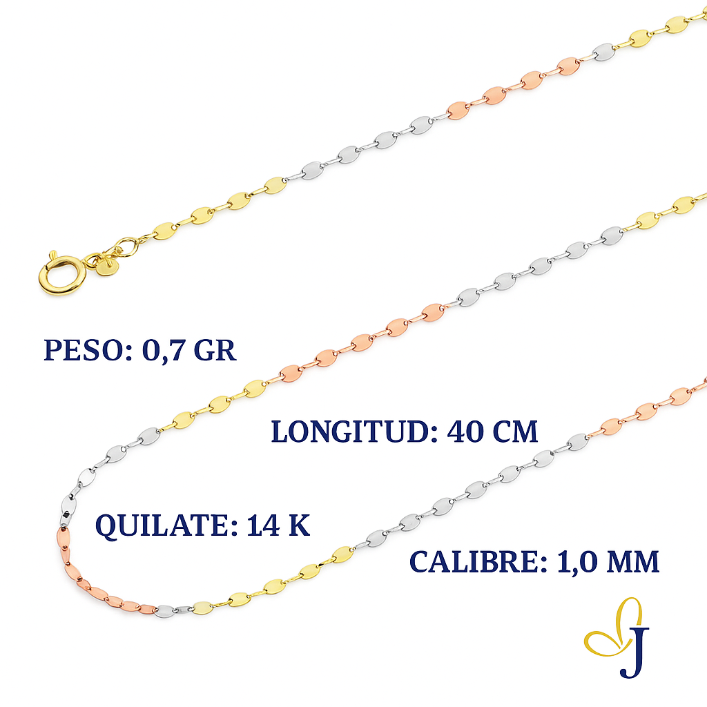 Cadena De Oro Italiano 14k, Estilo Grano De Café