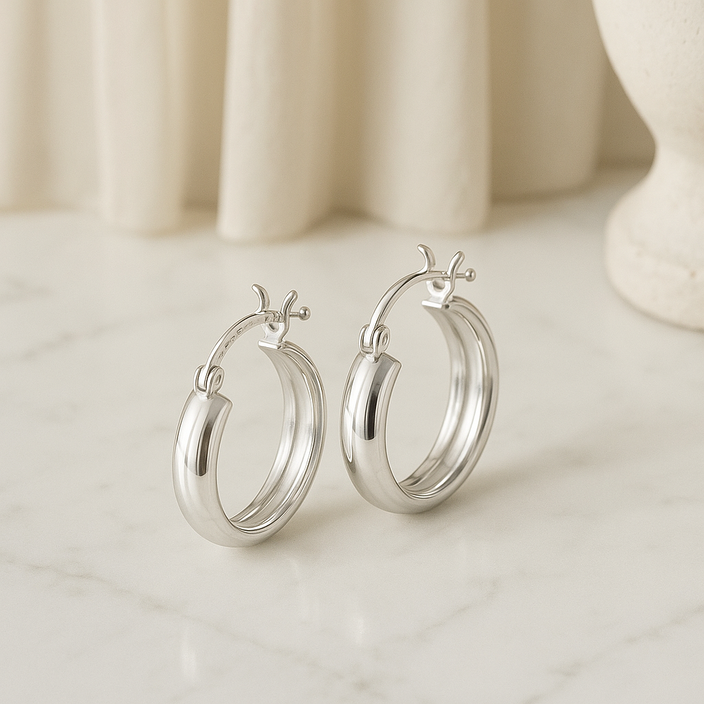 Women's Bangle Earrings in 925 Sterling Silver, Plain, 4 mm Wide