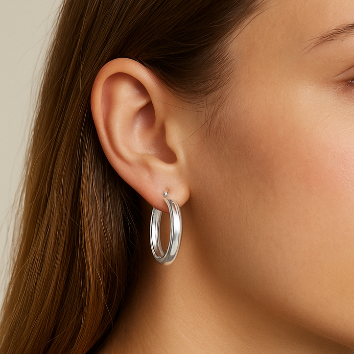 Women's Bangle Earrings in 925 Sterling Silver, Plain, 4 mm Wide