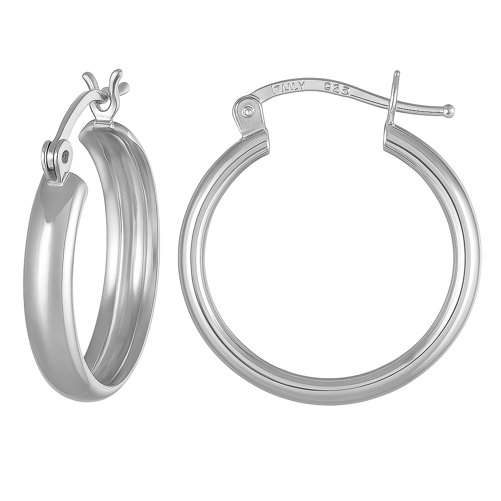 Women's Bangle Earrings in 925 Sterling Silver, Plain, 4 mm Wide
