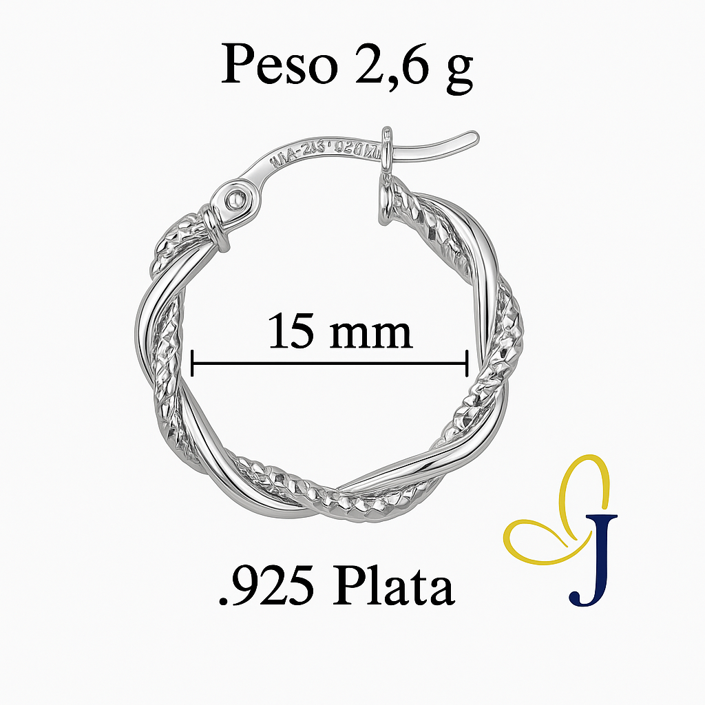 Diamond-cut hoop earring with twisted tubes in 925 sterling silver for women