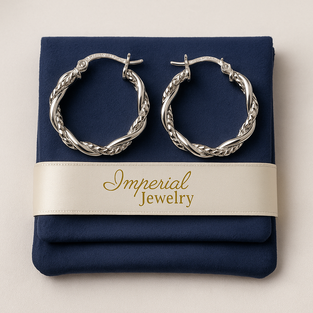 Diamond-cut hoop earring with twisted tubes in 925 sterling silver for women