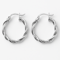 Diamond-cut hoop earring with twisted tubes in 925 sterling silver for women