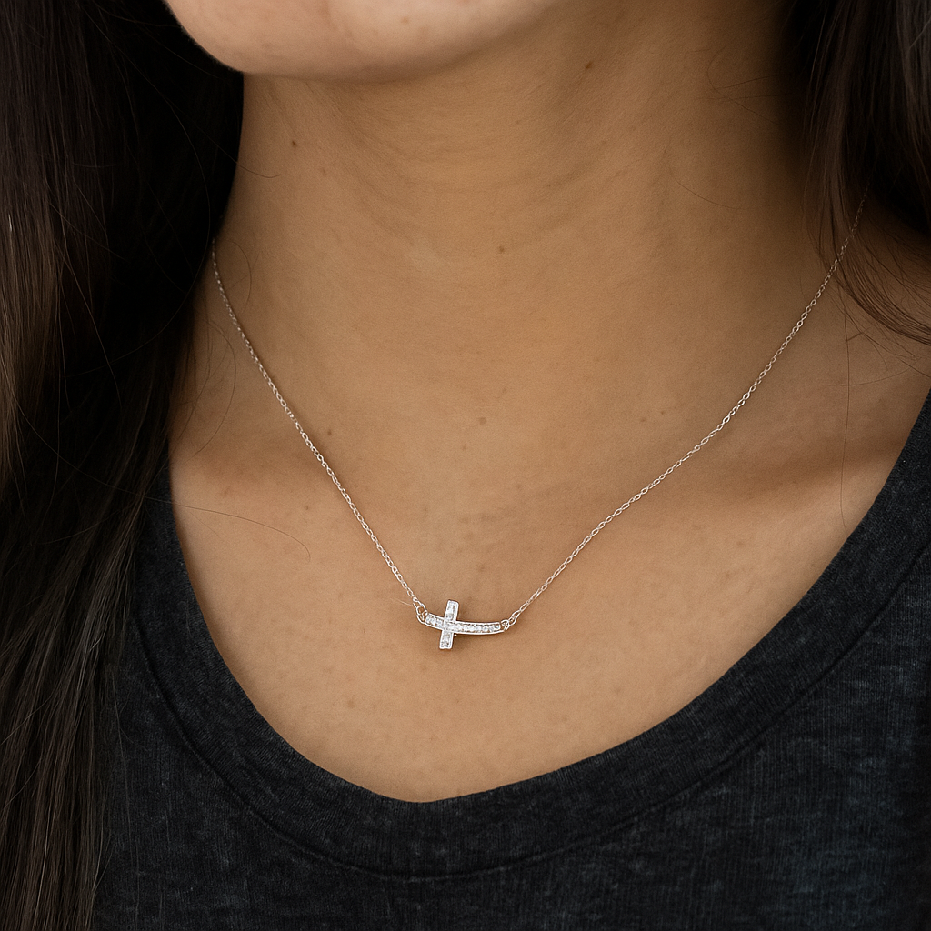 925 Sterling Silver Chain with Cross Pendant Necklace for Women - Sparkling
