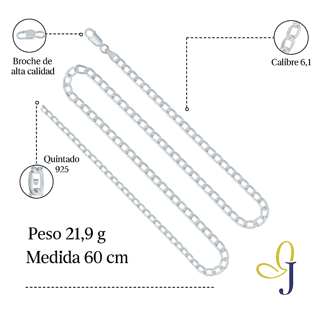 Cadena De Plata 925 Estilo 3x1 Figaro De Calibre 6.1mm