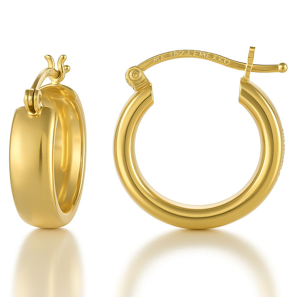 15mm Smooth 14k Gold Bangle Hoop Earrings, 6mm Wide