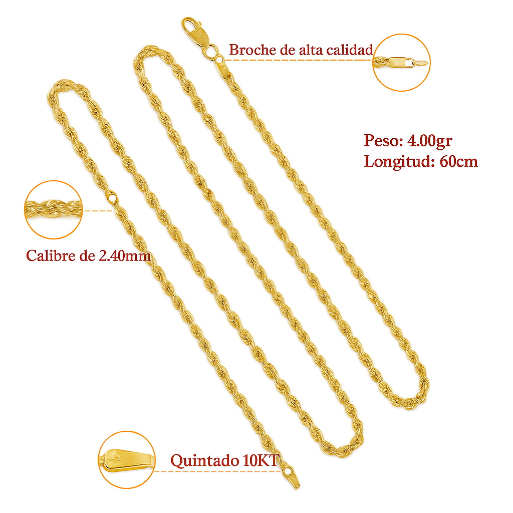 Italian Men's Twisted 10k Gold Chain, 2.4mm Gauge