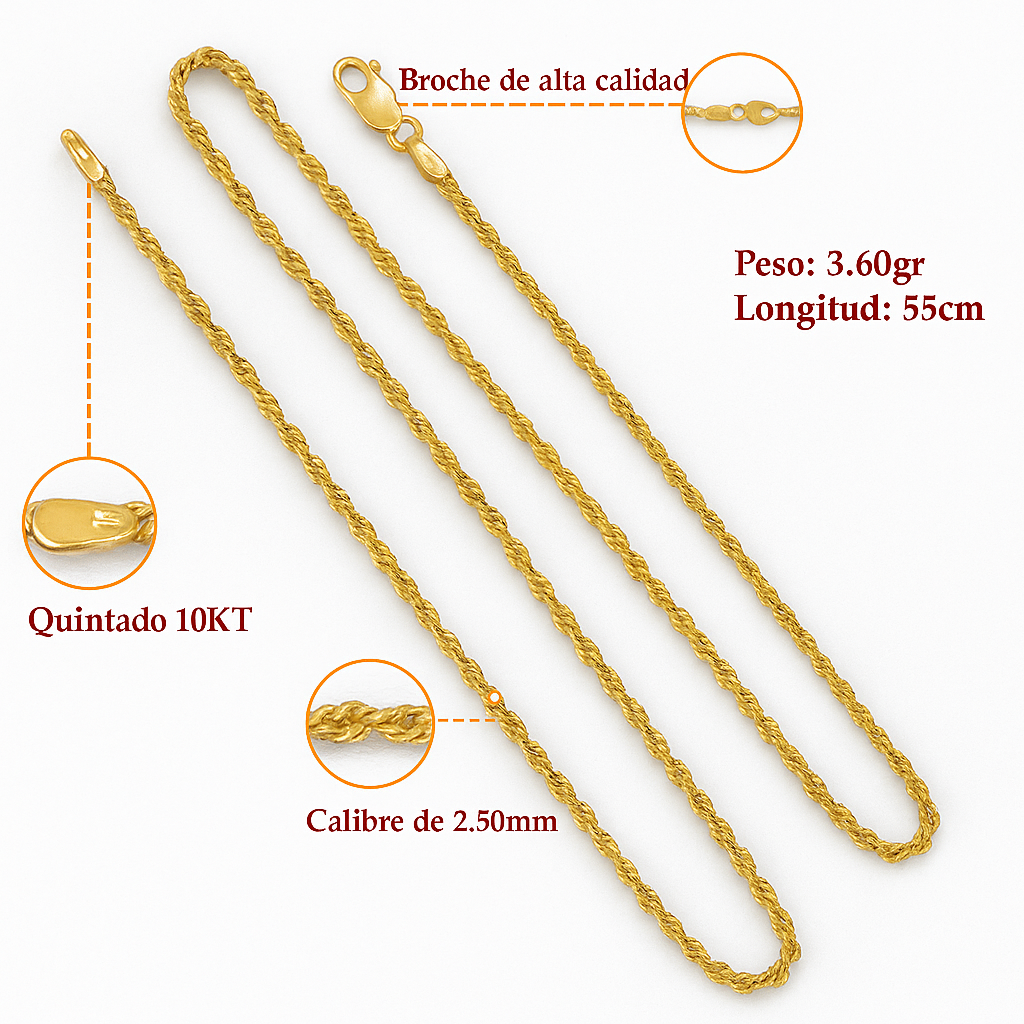 Italian Men's Twisted 10k Gold Chain, 2.4mm Gauge