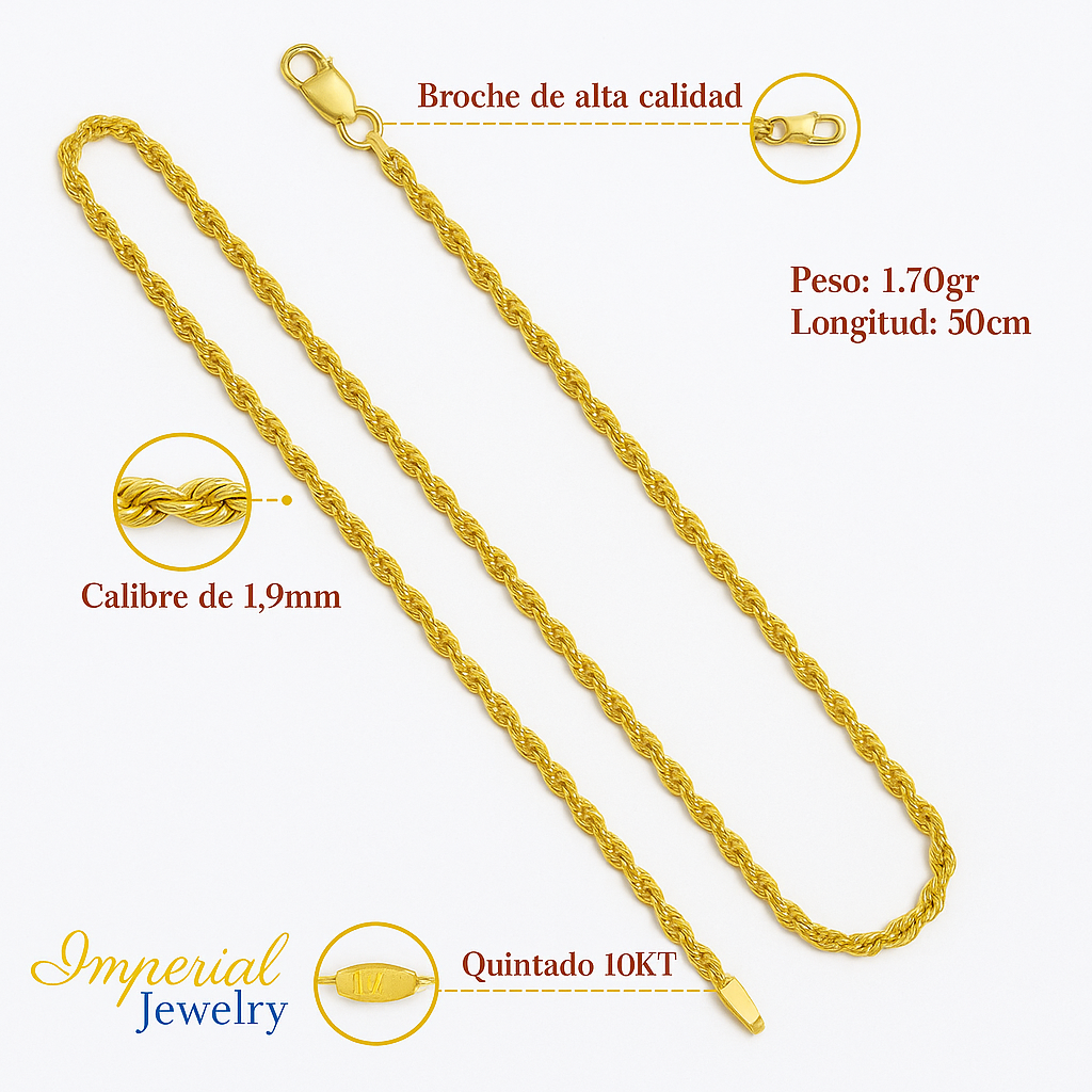 Italian Men's Twisted 10k Gold Chain, 1.9mm Gauge