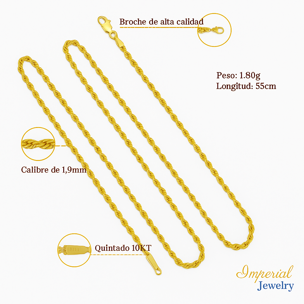 Italian Men's Twisted 10k Gold Chain, 1.9mm Gauge