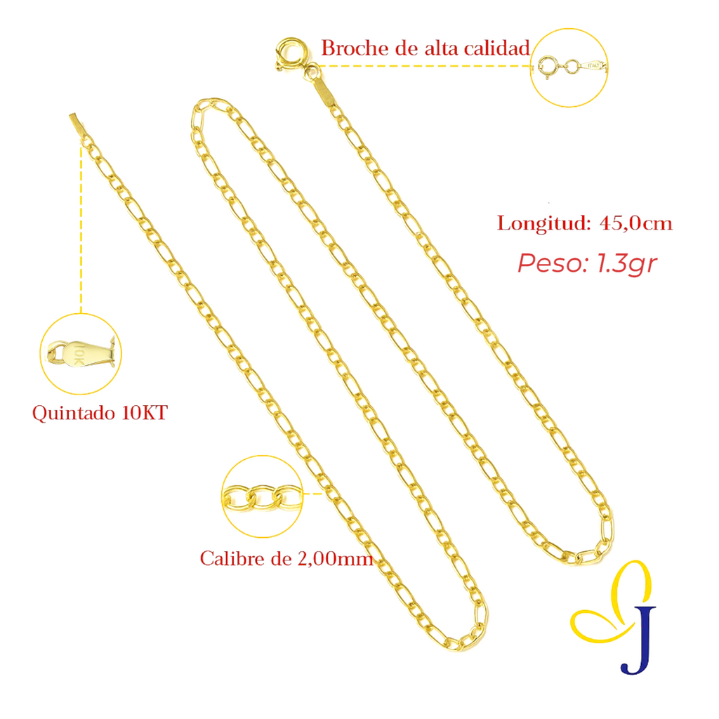 10k Gold 3x1 Figaro Hollow Chain, 2.0mm Gauge