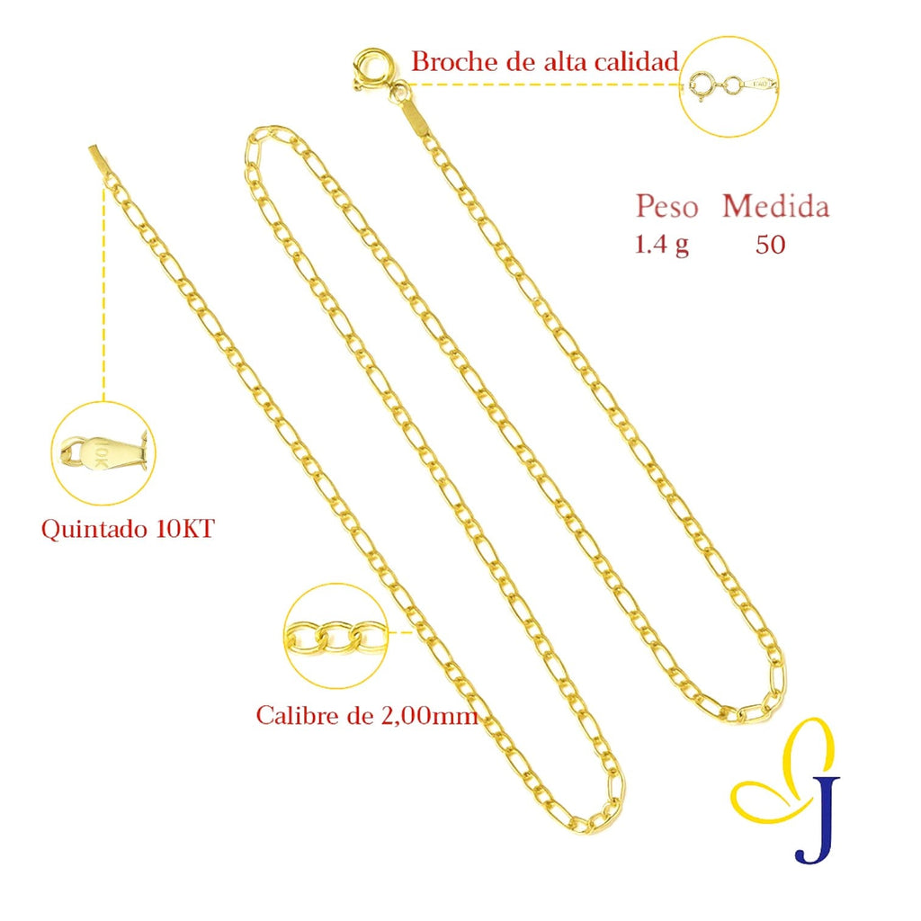 10k Gold 3x1 Figaro Hollow Chain, 2.0mm Gauge