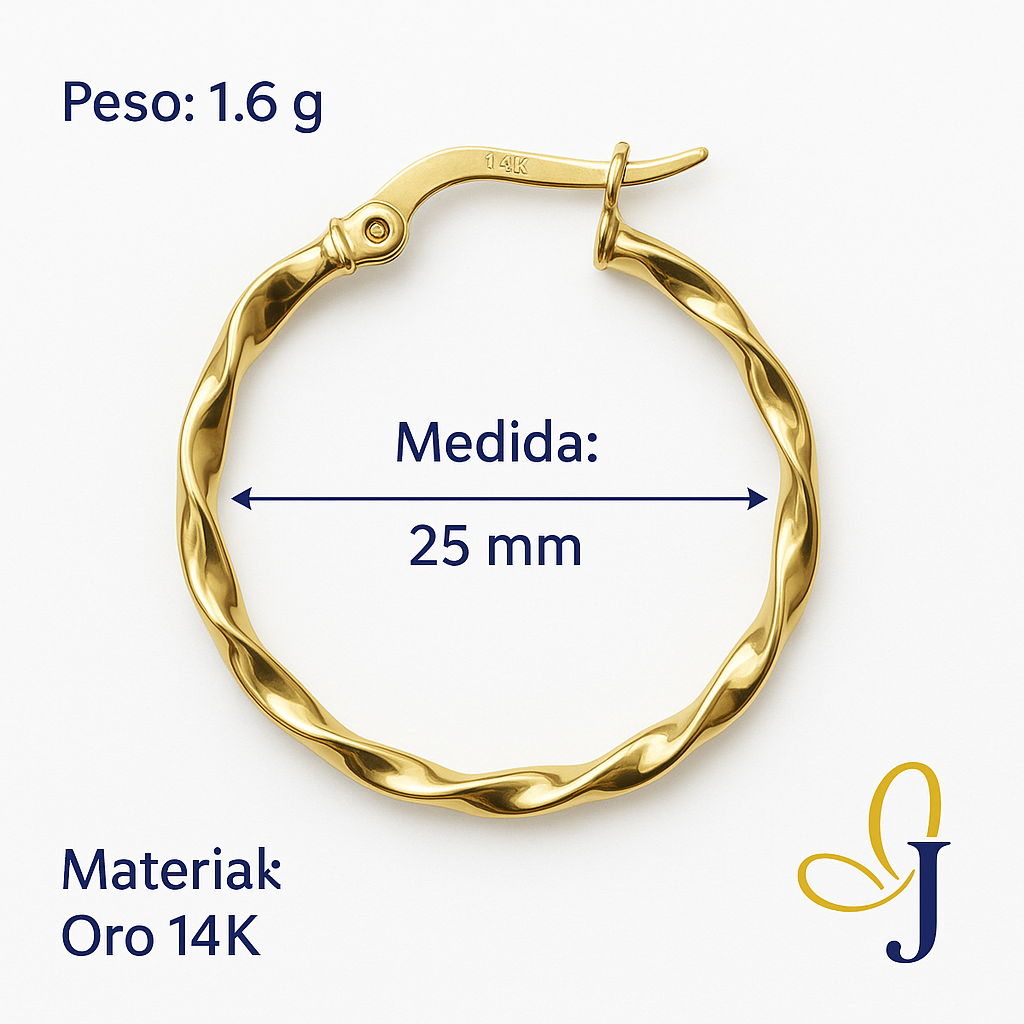 14k Gold Torsal Italian Hoop Earrings