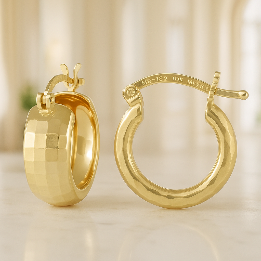 Domino Diamond 10k Gold Hoop Earrings, 6mm wide