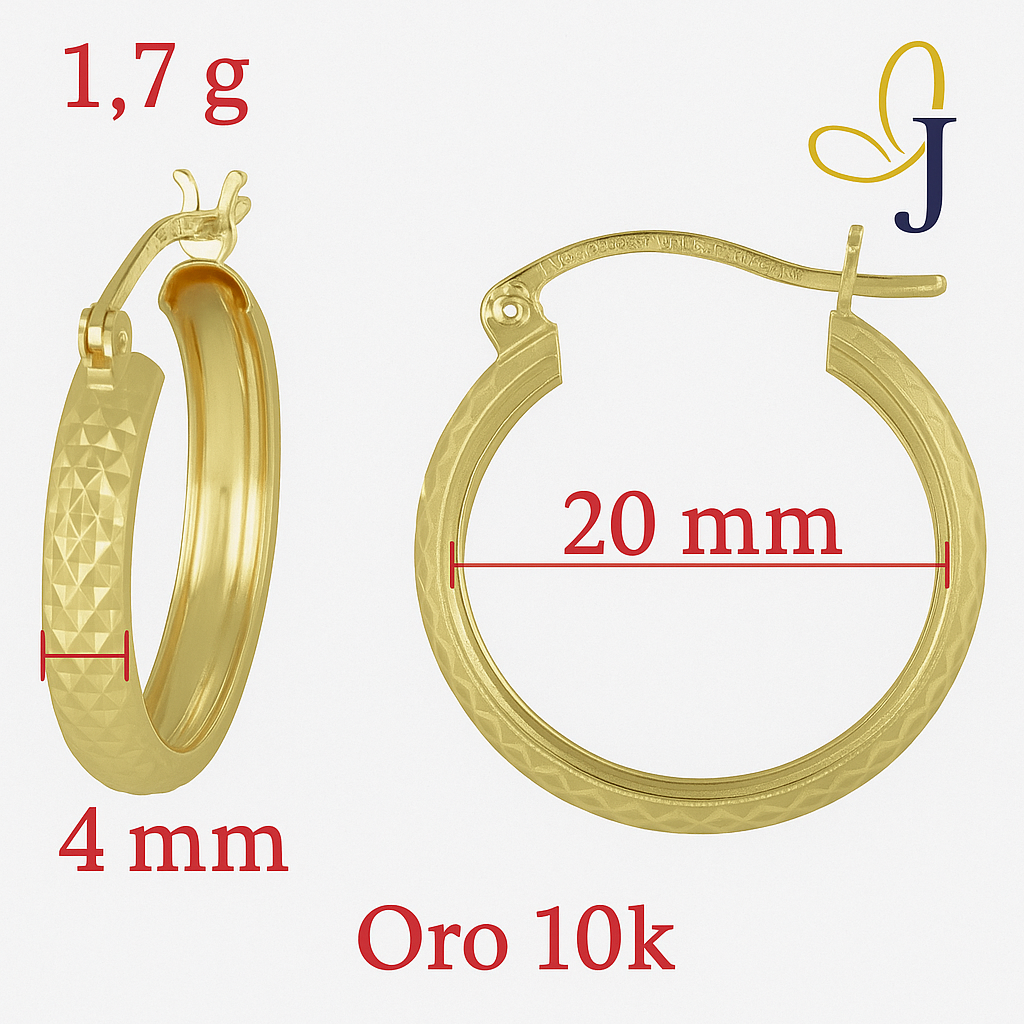 Diamond Hoop Earrings 10k Gold Honeycomb Style Bangle, 4mm Wide