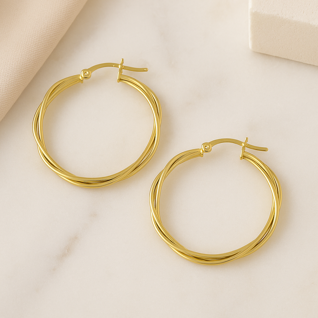 Arracada Earring With Smooth Twisted Tubes Of 10k Gold, 35Mm