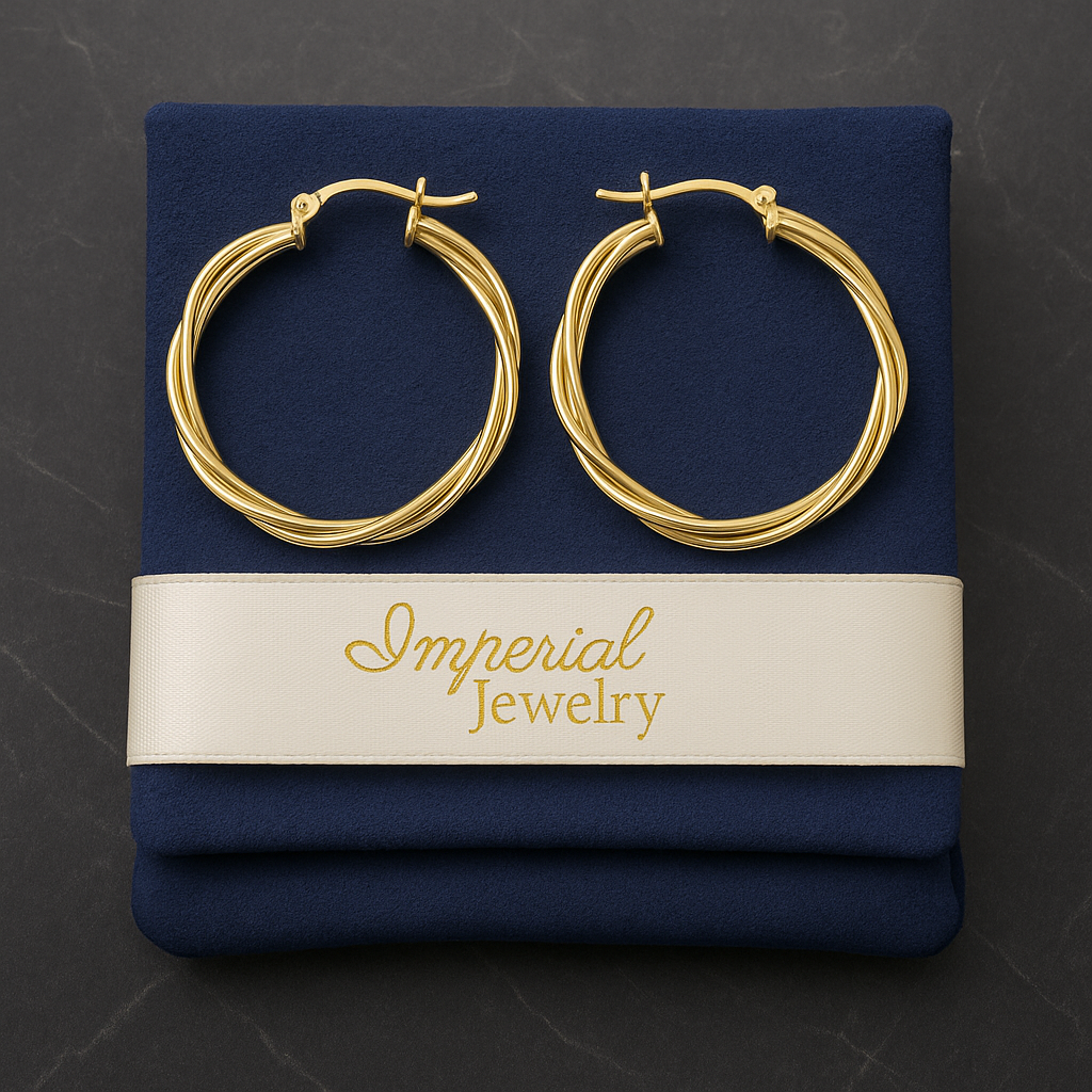 Arracada Earring With Smooth Twisted Tubes Of 10k Gold, 35Mm