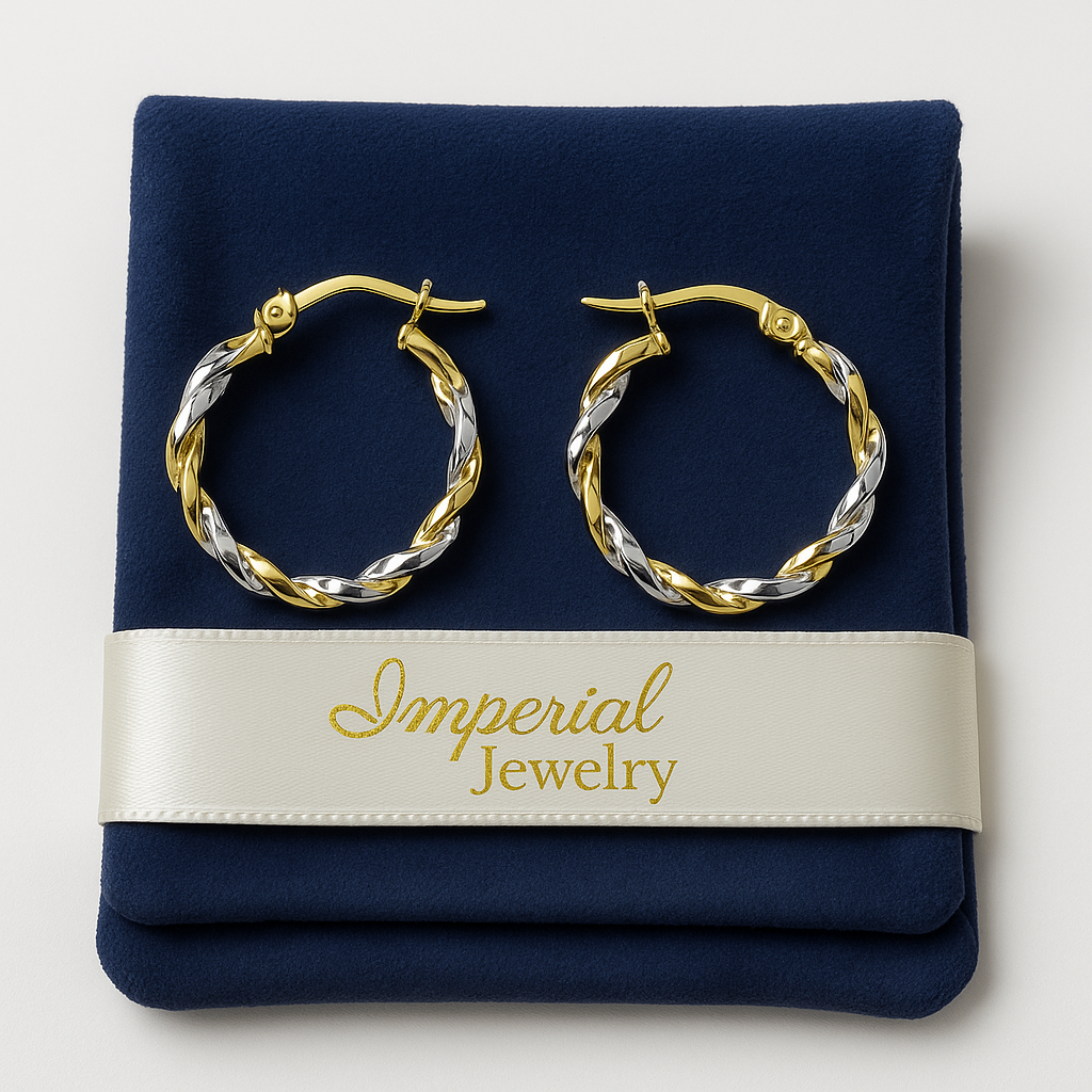 Earrings with twisted tubes in 14K Yellow and White Gold