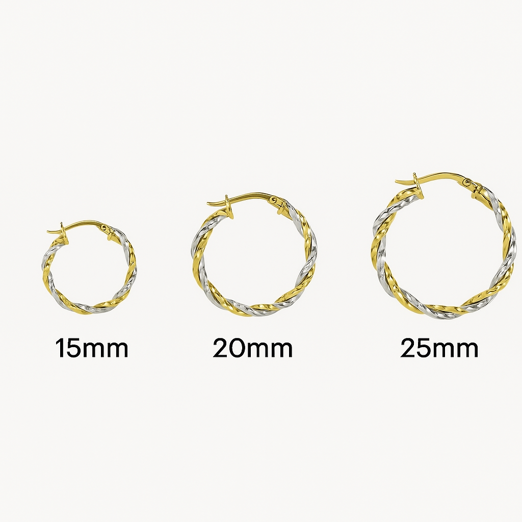 Earrings with twisted tubes in 14K Yellow and White Gold