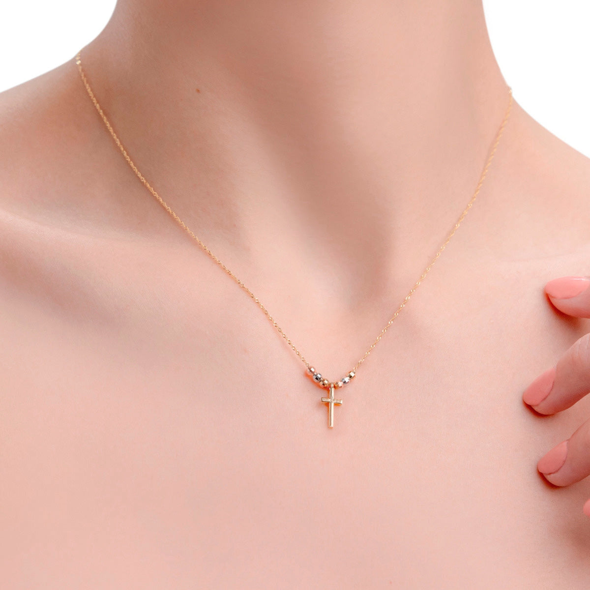 Italian Choker 10k with Cross and Tricolor Beads