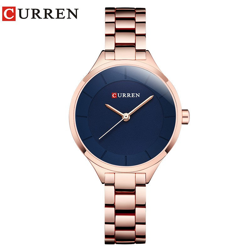 Curren Women's Stainless Steel Watch with Gold Strap, Luxury Fashion, All-Match, Simple 9015 X