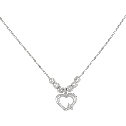 925 Sterling Silver Heart Necklace with Diamond-Cut Ball, 45cm