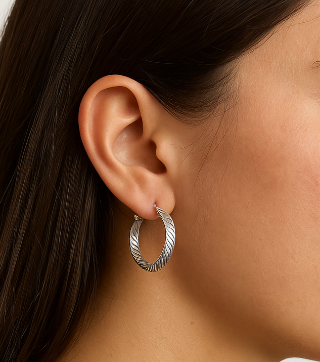 12mm Diamond Cut Triangular Tube Earring in 925 Sterling Silver