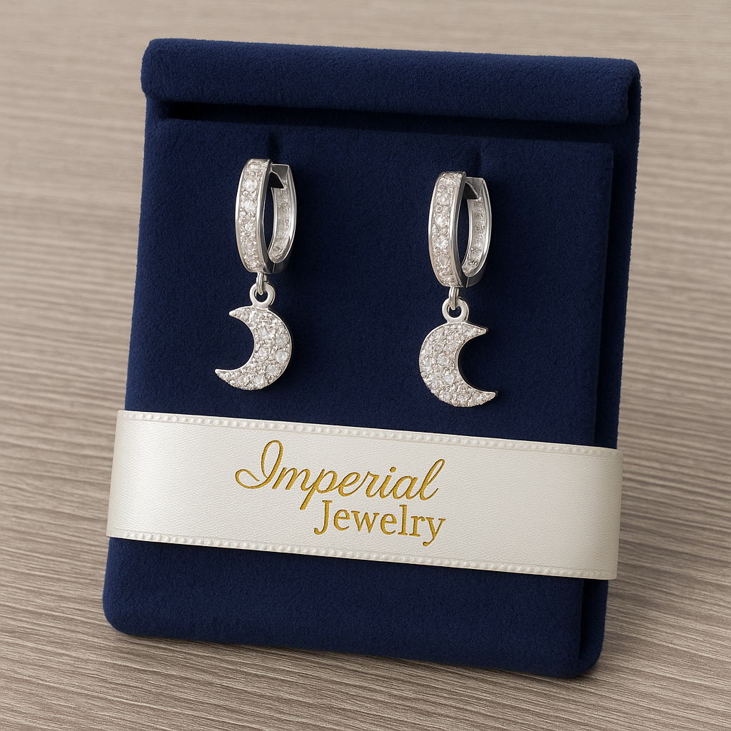 925 Sterling Silver Huggie Earrings with Moon Pendant and Cubic Zirconia