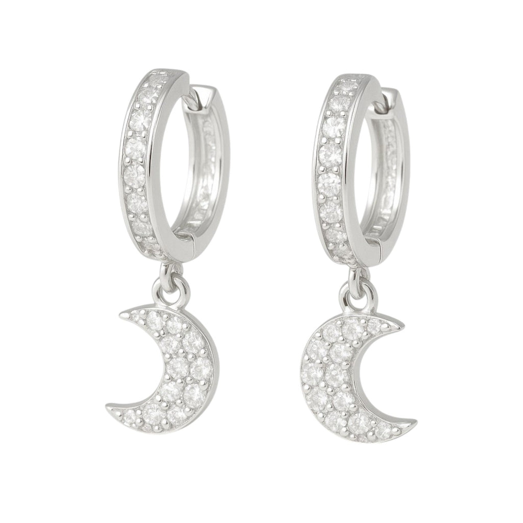 Arete Huggie De Plata 925 Con Colgate De Luna Y zirconias