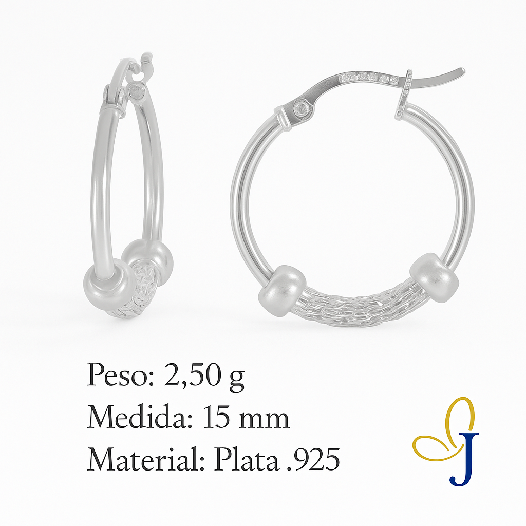 Plain Hoop Earrings with 925 Silver Mesh and 15mm Mesh