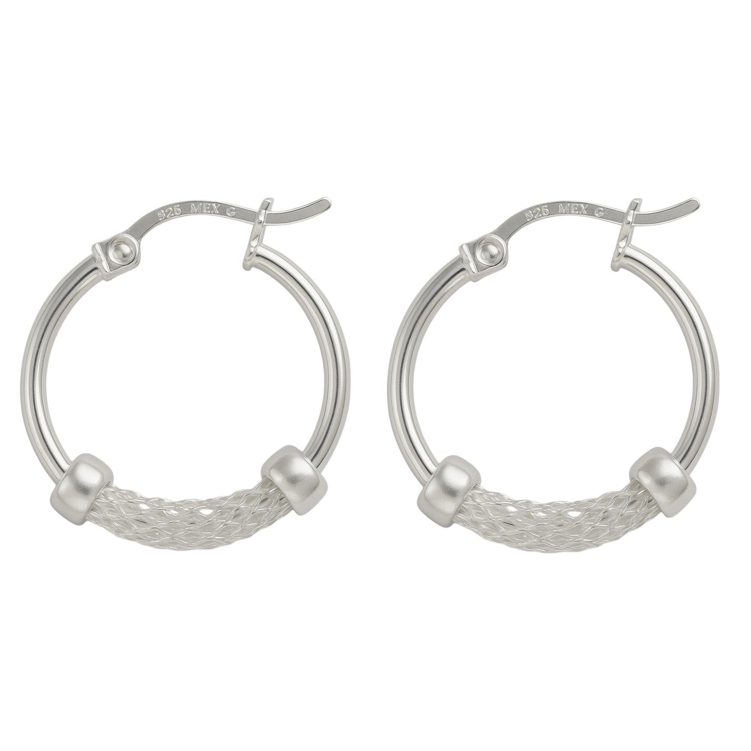 Plain Hoop Earrings with 925 Silver Mesh and 15mm Mesh