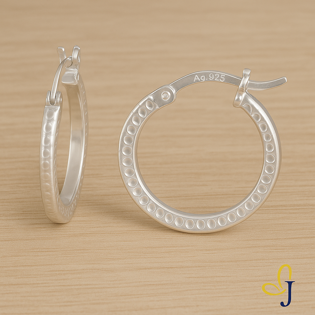 Arete De Tubo Cuadrado De Plata 925 Con Gravado De 12 Mm