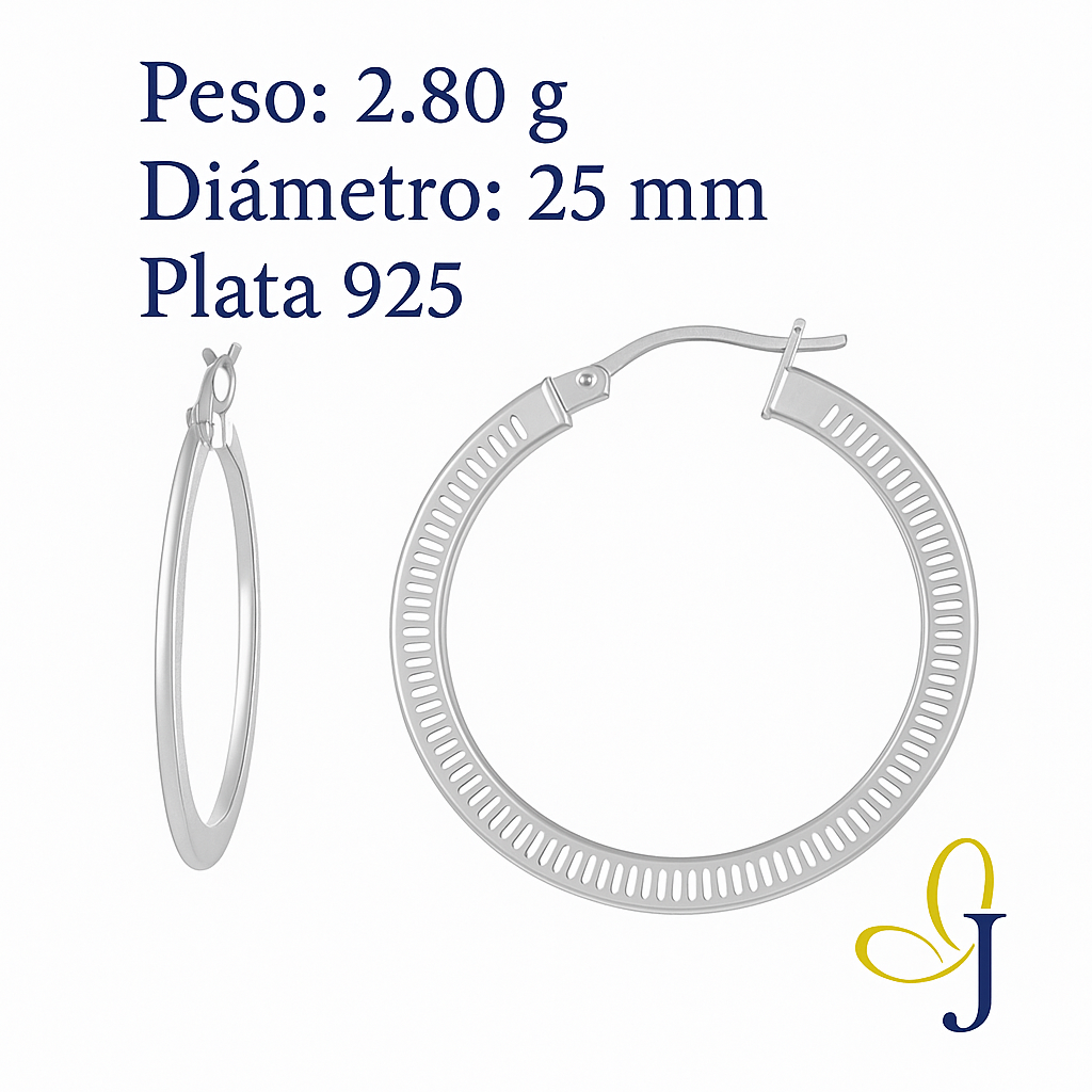 Arete Arracada De Plata 925, 25mm