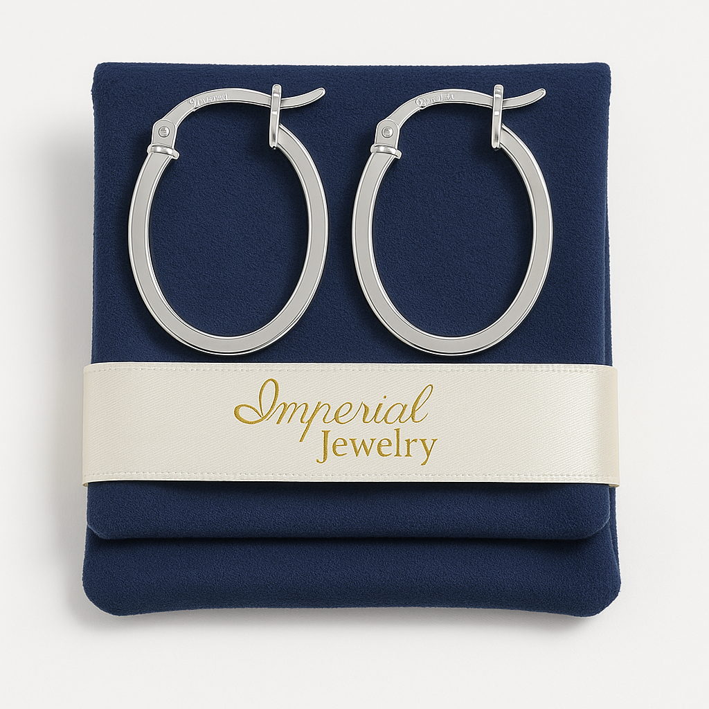 Oval Earring with Square Tube in 925 Sterling Silver, Plain, 20mm