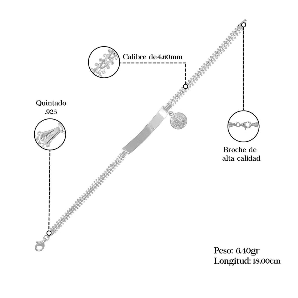 925 Sterling Silver Bracelet, Woven Style, for Women with Medal