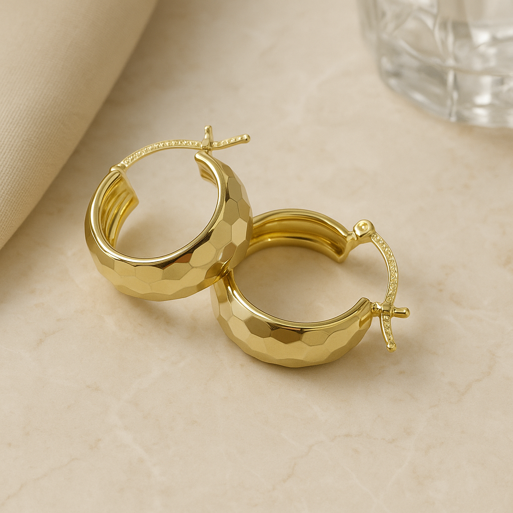 Arracada Oro 10k Bangle Diamantada De 12mm Rombo