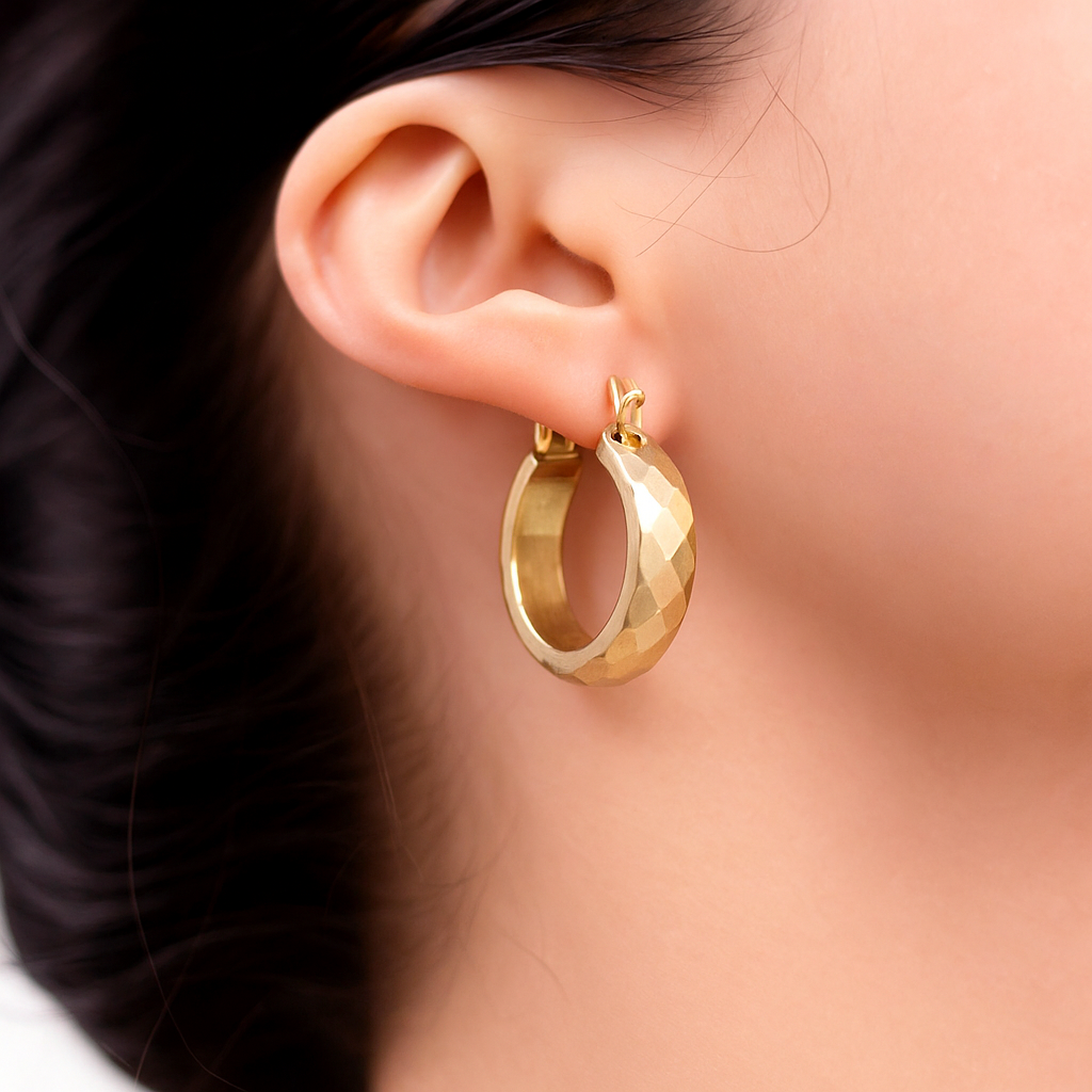 Arracada Oro 10k Bangle Diamantada De 12mm Rombo