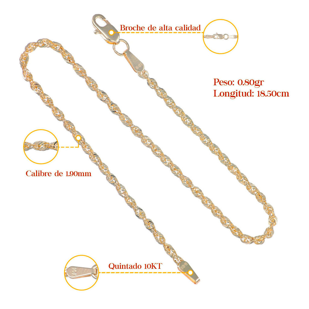 Hollow Twisted Bracelet, 10k Italian Gold, 1.9mm Gauge, 18.5cm